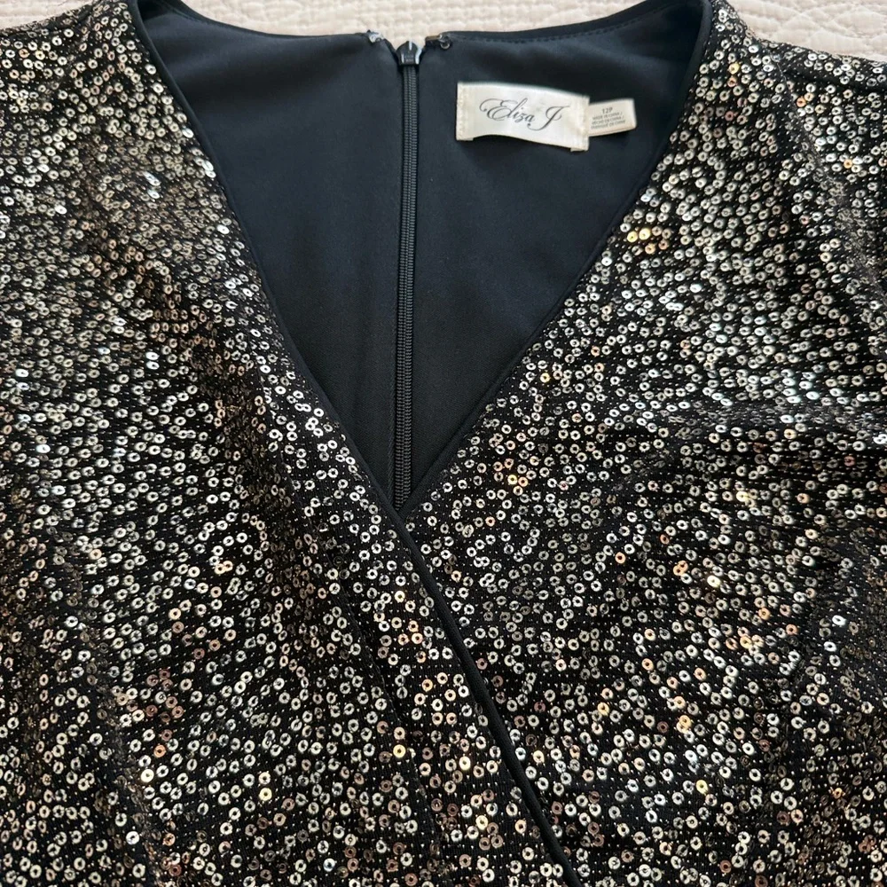 Eliza J Black metallic Sequin Long Sleeve Dress Evening Prom✨ - Picture 6 of 11